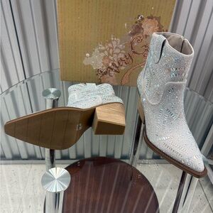 Buckle Sparkling White Ankle Boots